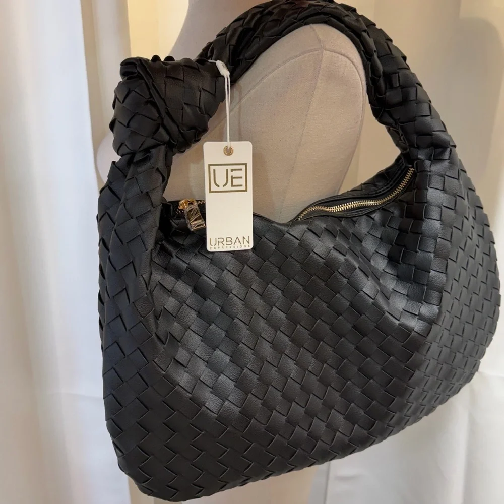 LAST ONE NWT Urban Expressions ‘Vanessa’ Woven Vegan Leather Knot Hobo in Black